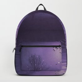 SONG OF THE NIGHTBIRD - LAVENDER Backpack | Photo, Reflection, Tree, Sparkles, Dreamscape, Unicorn, Lavender, Galaxy, Stars, Landscape 