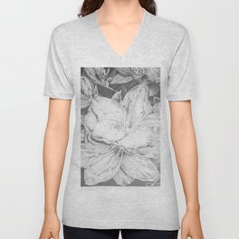 "Flourishing Flower Petals" Pencil Drawing in Black and White V Neck T Shirt