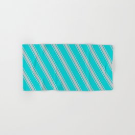 [ Thumbnail: Dark Turquoise and Grey Colored Stripes/Lines Pattern Hand & Bath Towel ]