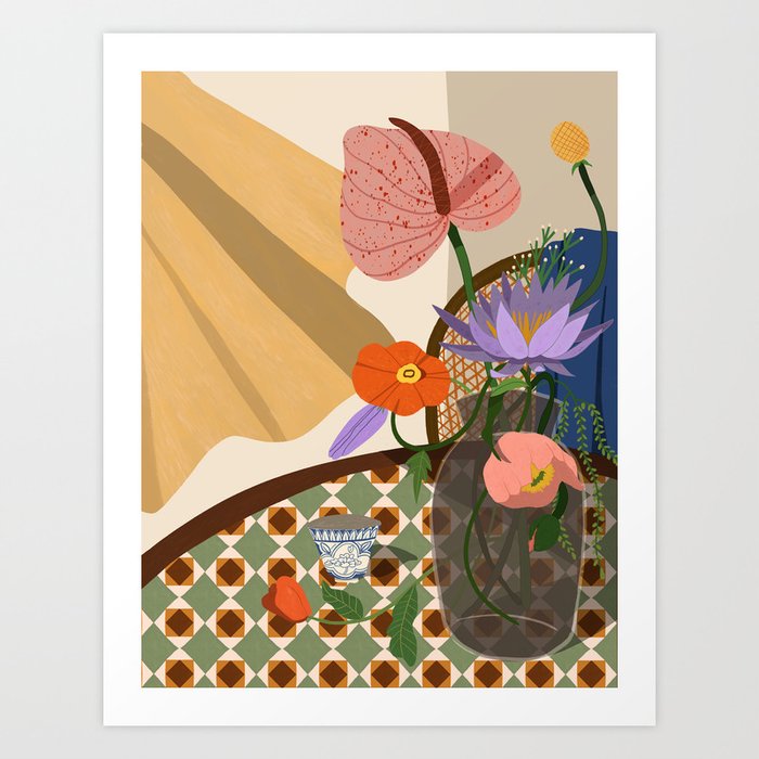 Flowers on the Dining Table. Art Print