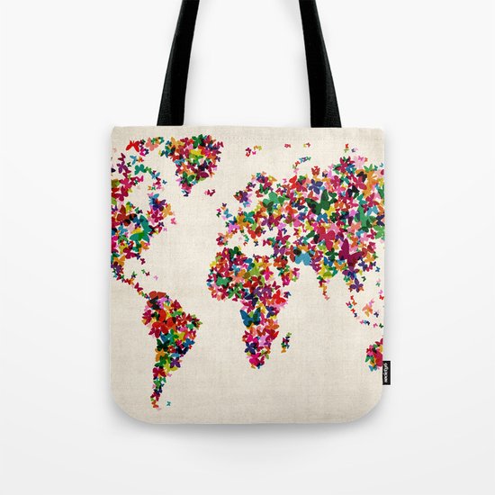 Butterflies Map of the World Map Tote Bag