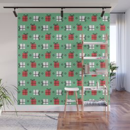 Christmas Pattern Turquoise Gifts Wall Mural