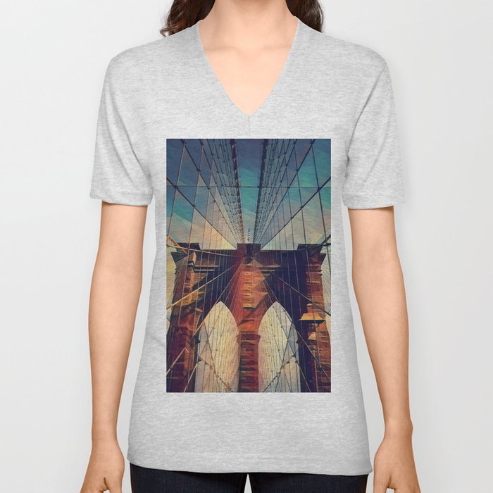 Brooklyn Bridge in New York City V Neck T Shirt