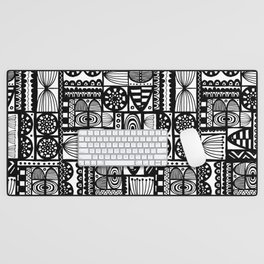 Black And White Ethno Style Pattern Desk Mat