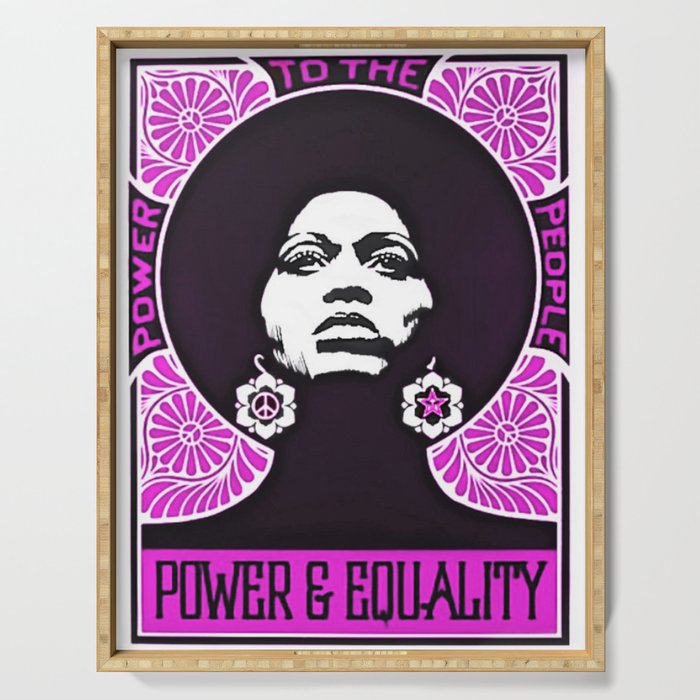 Angela Davis - Power & Equality - Power to the People Pink African American Vintage Poster Serving Tray