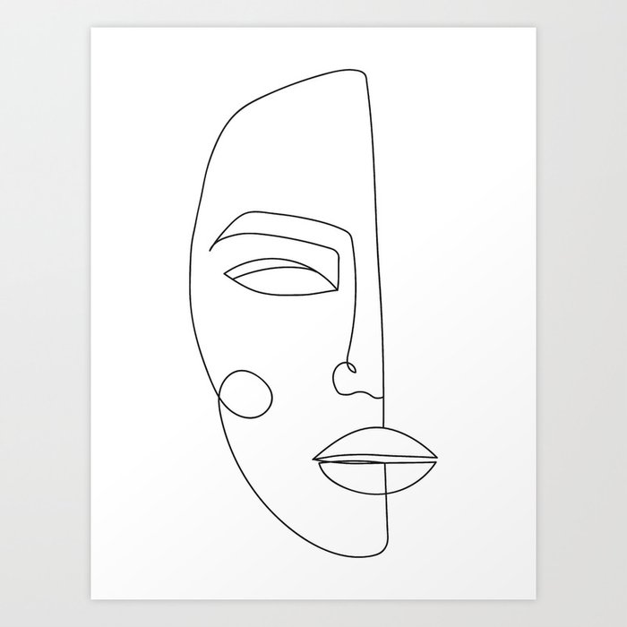 Woman Face In One Line Art Print