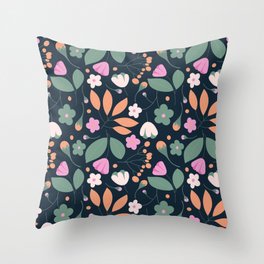 Fresh Florals - Pink and Orange Throw Pillow