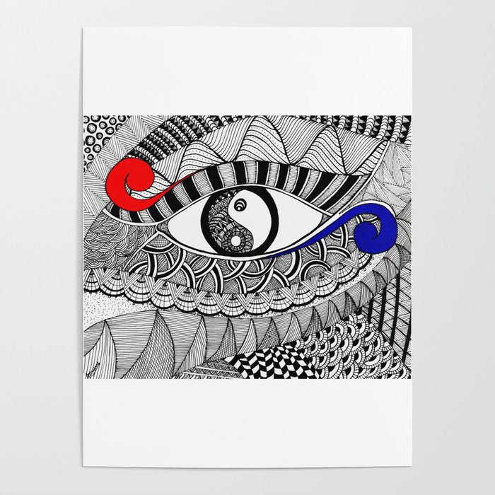 Yin Yang Eye Zentangle art Poster