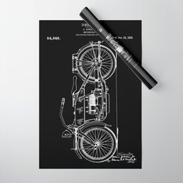 1919 Motorcycle Patent Black White Wrapping Paper | Wheels, Graphite, Black And White, Slick, Riding, Drawing, Cycle, Blackandwhite, Sports, Ink Pen 