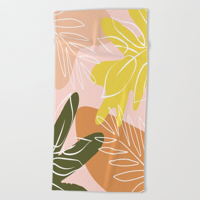 Minimalist Abstract Nature Leaf Pattern Art Print Beach Towel