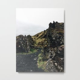 Black Sand Beach in Iceland Metal Print | Aesthetic, Storm, Moody, Stormy, Black Sand, Black Sand Beach, Landscape, Beach, Hiking, Hills 
