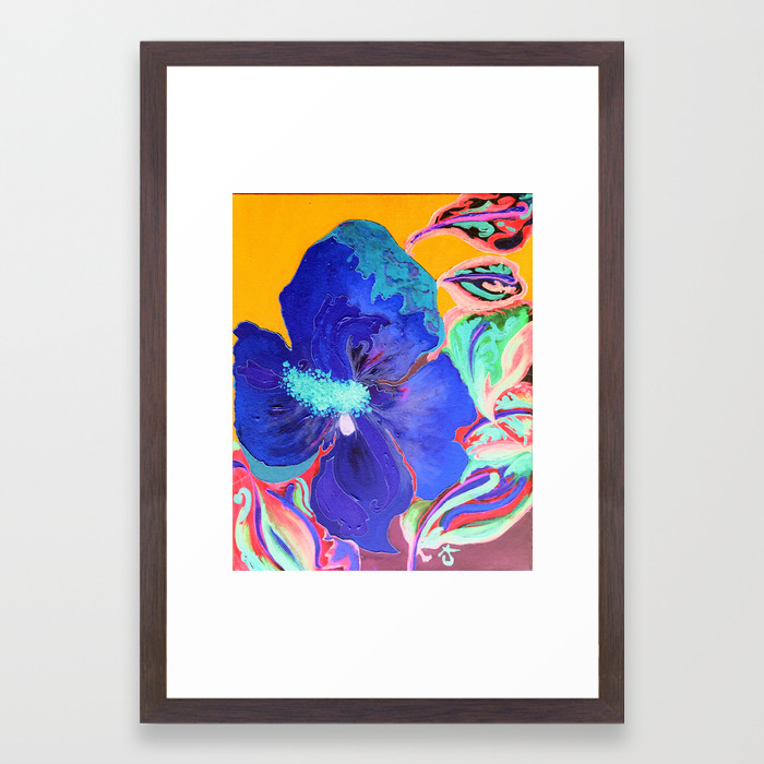 Birthday Acrylic Blue Orange Hibiscus Flower Painting With Red And