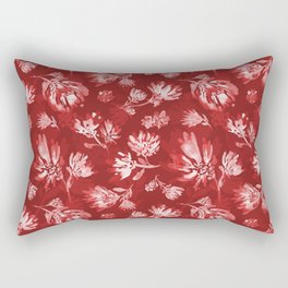 White flowers watercolor pattern over deed red Rectangular Pillow