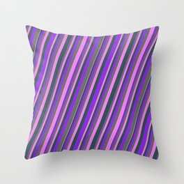 [ Thumbnail: Purple, Dim Grey, Violet, and Dark Slate Gray Colored Lines/Stripes Pattern Throw Pillow ]