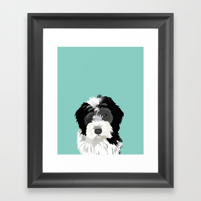 Bernedoodle pet portrait art print and dog gifts Framed Art Print
