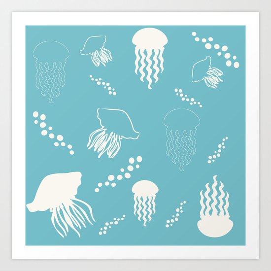 Jellyfish blue Art Print