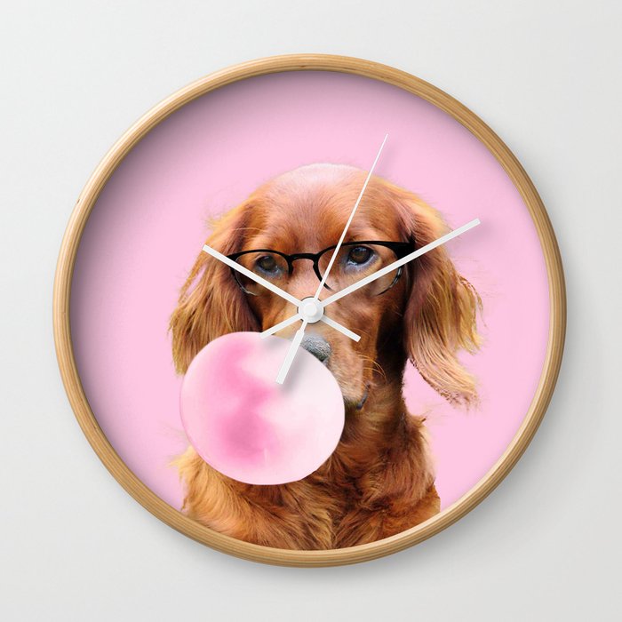 Irish Setter Chewing Pink Bubble Gum Wall Clock