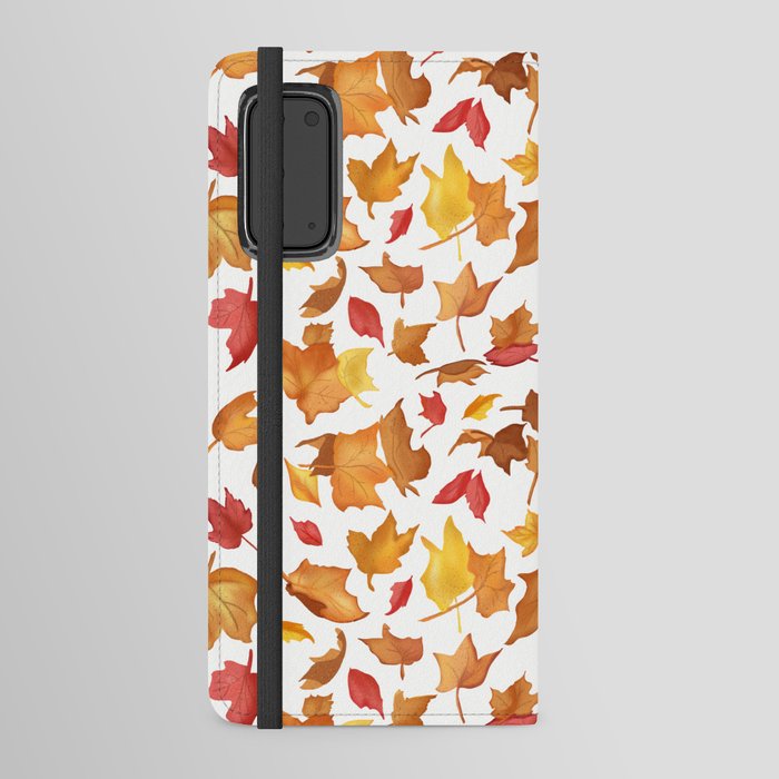 Fallen Autumn Leaves in White Android Wallet Case