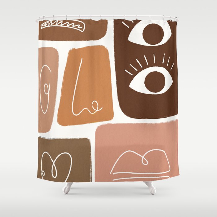 Abstract Face Contemporary Earthy Tones Shower Curtain
