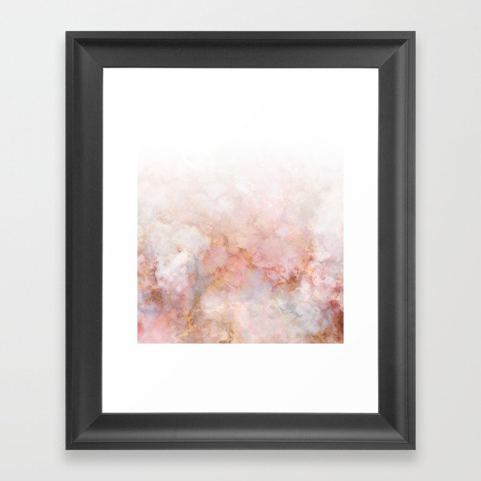 Beautiful Pink and Gold Ombre marble under snow Framed Art Print