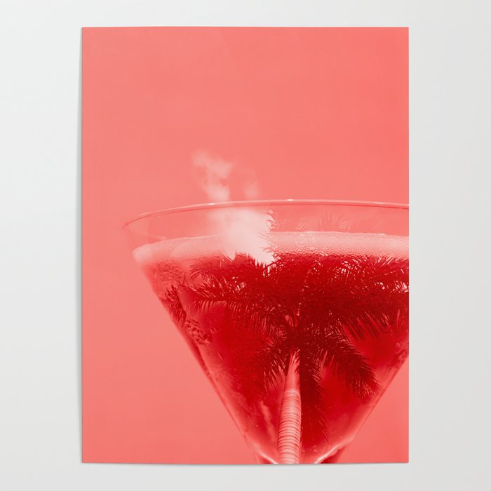 Cocktail glass palm tree reflection Poster