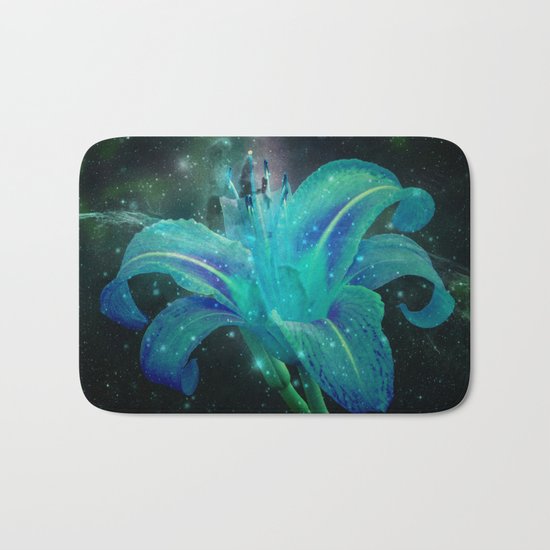 Turquoise Daylily in Space Bath Mat