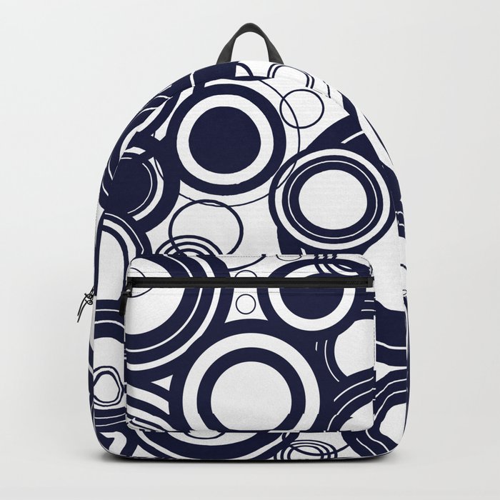 Contemporary Circles Modern Geometric Pattern in Navy Blue and White Backpack