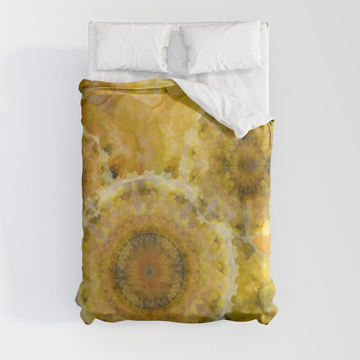 Yellow Impressions Abstract Mandala Art Duvet Cover