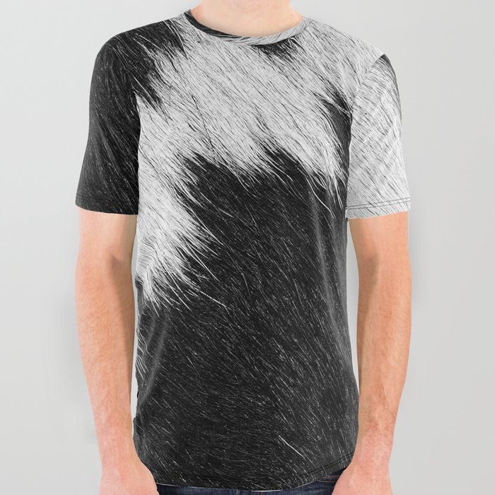 Black and White Cow Fur Detail (Digitally Created) All Over Graphic Tee