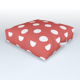 Classic Polka Dot_ White Sunset Orange Red Coral Red  (C10 M80 Y70) Outdoor Floor Cushion