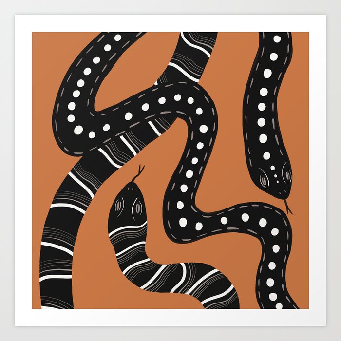 Two Snakes - Orange Art Print