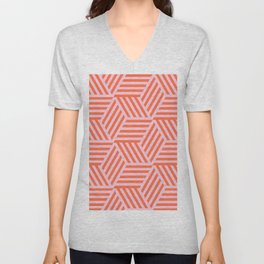Geometric Coral and Pink Pattern V Neck T Shirt