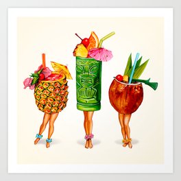 Tiki Cocktail Pin-Ups Art Print