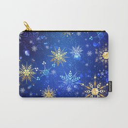 Blue background with golden snowflakes Carry-All Pouch