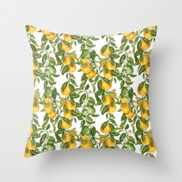 Citrus Blossom and Juicy Fruits in Vintage Throw Pillow