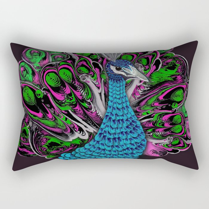 Neon Peacock Art Print by Doug Crossley Rectangular Pillow