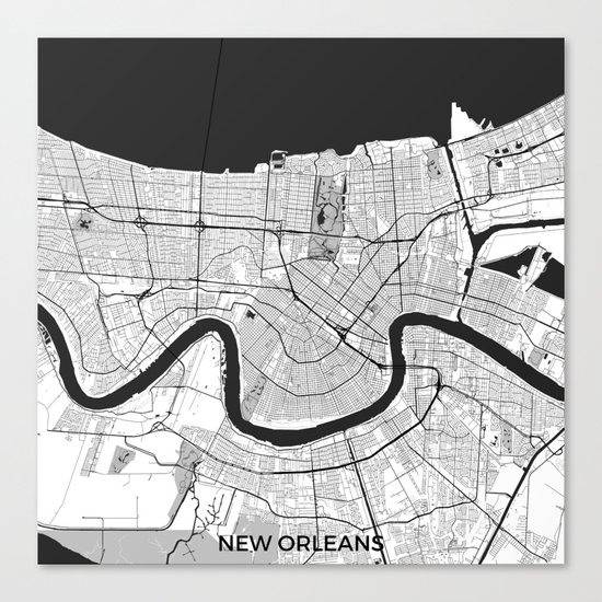 New Orleans Map Gray Canvas Print