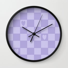 Pastel Purple Heart Checker Board Pattern Wall Clock