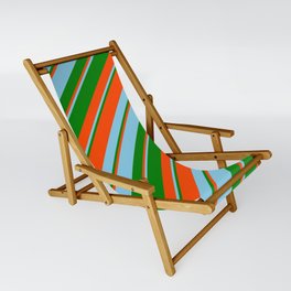 [ Thumbnail: Red, Sky Blue, and Green Colored Stripes/Lines Pattern Sling Chair ]