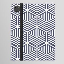 Navy and White Striped Cube Geometric Pattern Pairs DE 2022 Trending Color Singing the Blues DET576 iPad Folio Case