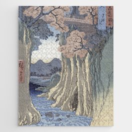 Utagawa Hiroshige - The monkey bridge in the Kai province Jigsaw Puzzle