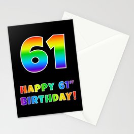 [ Thumbnail: HAPPY 61ST BIRTHDAY - Multicolored Rainbow Spectrum Gradient Stationery Cards ]