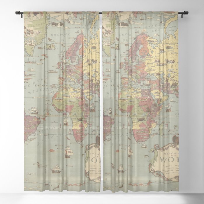 Mercator world map Sheer Curtain
