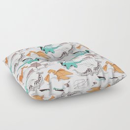Origami dragon friends // white background aqua orange grey and taupe fantastic creatures Floor Pillow