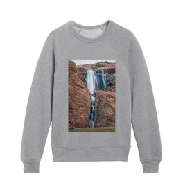 Gljufrabui Waterfall Narrow Canyon with Wedged Boulder Iceland  Kids Crewneck