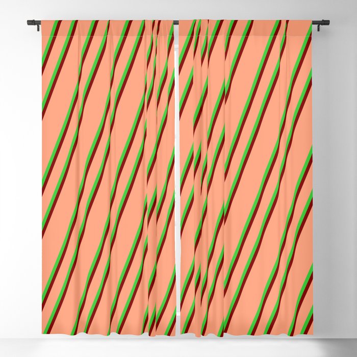 Light Salmon, Lime Green, and Maroon Colored Lines/Stripes Pattern Blackout Curtain