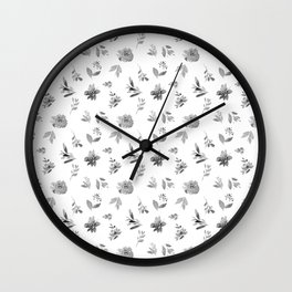 Simple black white watercolor foliage flowers Wall Clock