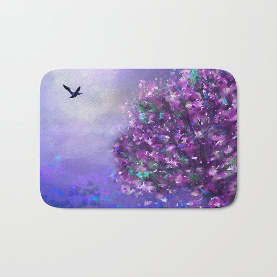 Autumn Tree in Blue and Purple Bath Mat