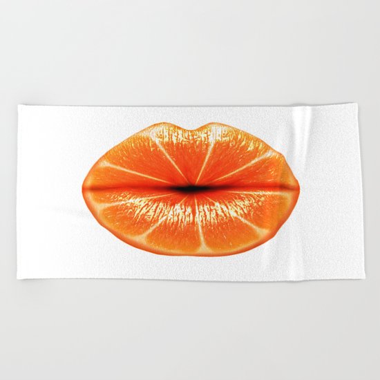 Juicy Orange Lips Beach Towel