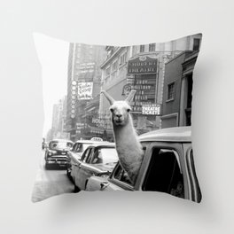 Llama Riding In Taxi Throw Pillow